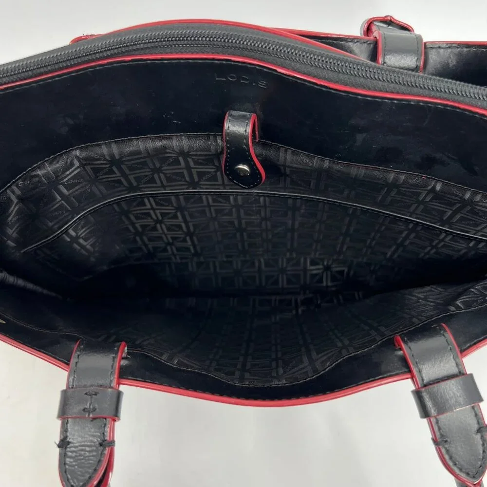 Lodis Black Red Leather Classic Laptop Bag | Excellent Condition